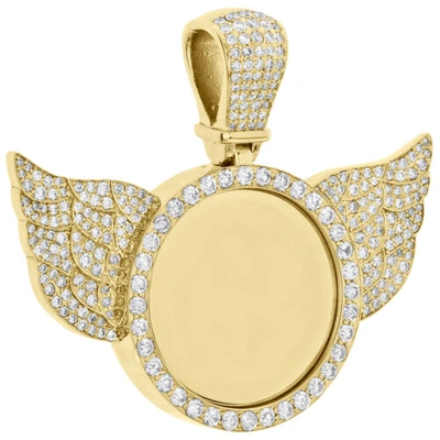 Pre-owned Jfl Diamonds & Timepieces 10k Yellow Gold Diamond Angel Memory Photo Frame Medallion Pendant Charm 2.96 Ct In White