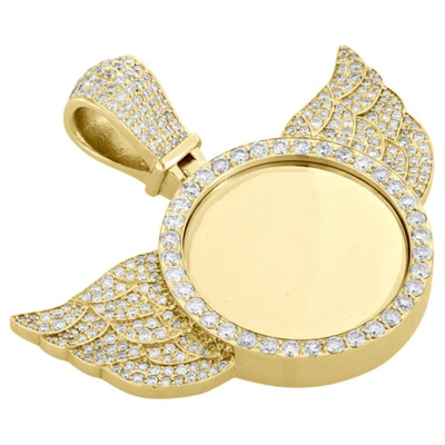 Pre-owned Jfl Diamonds & Timepieces 10k Yellow Gold Diamond Angel Memory Photo Frame Medallion Pendant Charm 2.96 Ct In White