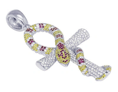 Pre-owned Jewelry Unlimited Mens Snake Ankh Cross 3 1/2 Ct Real Diamond Pendant 2.5" In G-h