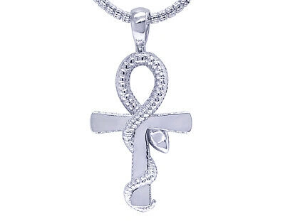 Pre-owned Jewelry Unlimited Mens Snake Ankh Cross 3 1/2 Ct Real Diamond Pendant 2.5" In G-h