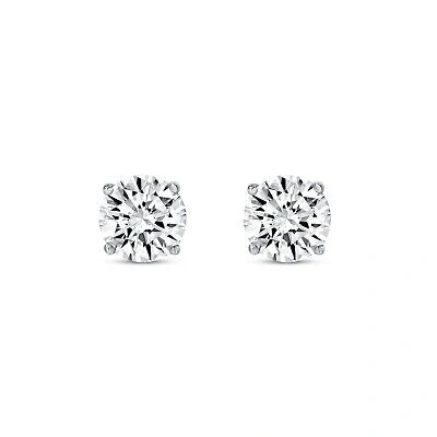 Pre-owned Shine Brite With A Diamond 2 Ct Round Lab Created Grown Diamond Earrings 14k White Gold E/vvs Basket Push In White/colorless