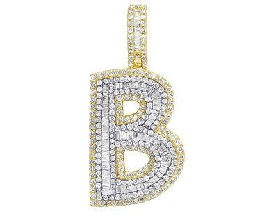 Pre-owned Jewelry Unlimited Baguette Diamond 3d Letter Initial Pendant Two Tone 10k Gold Unisex 3 3/4 Ct ... In G-h