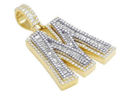 Pre-owned Jewelry Unlimited Baguette Diamond 3d Letter Initial Pendant Two Tone 10k Gold Unisex 3 3/4 Ct ... In G-h