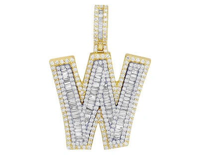 Pre-owned Jewelry Unlimited Baguette Diamond 3d Letter Initial Pendant Two Tone 10k Gold Unisex 3 3/4 Ct ... In G-h