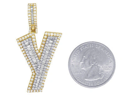 Pre-owned Jewelry Unlimited Baguette Diamond 3d Letter Initial Pendant Two Tone 10k Gold Unisex 3 3/4 Ct ... In G-h