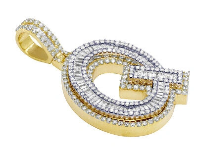 Pre-owned Jewelry Unlimited Baguette Diamond 3d Letter Initial Pendant Two Tone 10k Gold Unisex 3 3/4 Ct ... In G-h