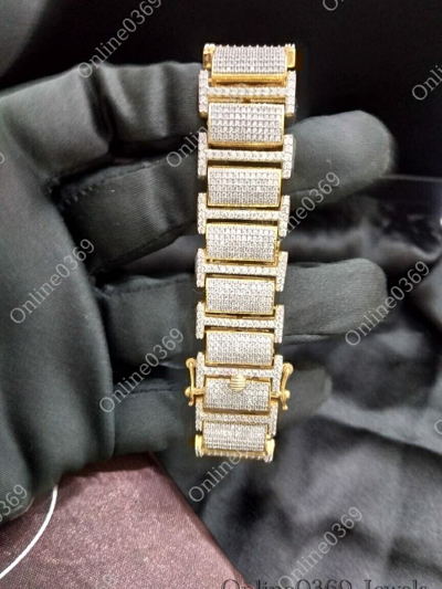 Pre-owned Online0369 Men's 18 Ct Round Natural Moissanite Thick Link Bracelet In 925 Silver In White