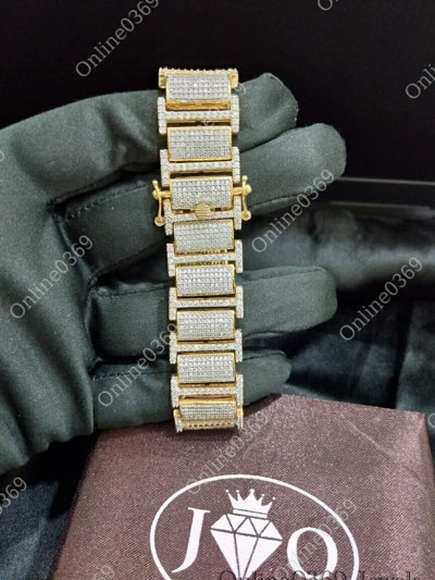 Pre-owned Online0369 Men's 18 Ct Round Natural Moissanite Thick Link Bracelet In 925 Silver In White