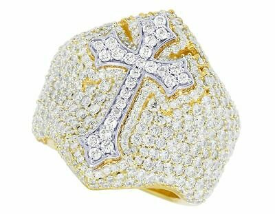 Pre-owned Jewelry Unlimited 10k Yellow/ White Gold Real Diamond Cross 17mm Pinky Ring 4.4 Ct