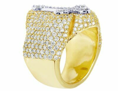 Pre-owned Jewelry Unlimited 10k Yellow/ White Gold Real Diamond Cross 17mm Pinky Ring 4.4 Ct