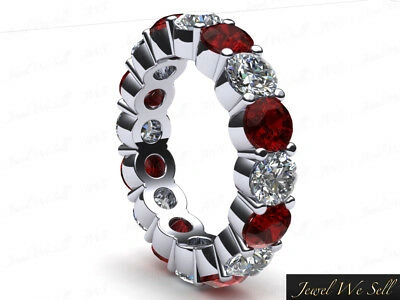 Pre-owned Jewelwesell 5.10ct Round Ruby Diamond Classic Eternity Wedding Band Ring Platinum Aaa Si1 In G