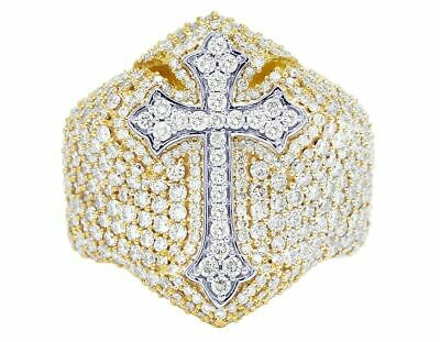 Pre-owned Jewelry Unlimited 10k Yellow/ White Gold Real Diamond Cross 17mm Pinky Ring 4.4 Ct