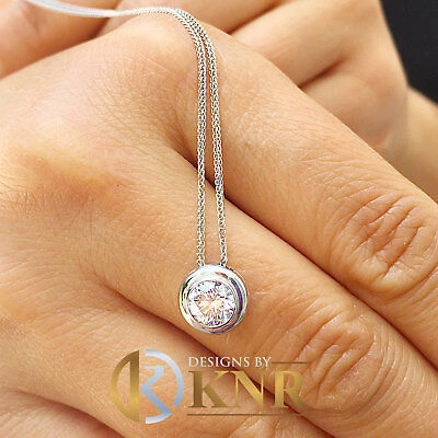 Pre-owned Knr Inc 14k White Gold Round Cut Diamond Bezel Set Solitaire Necklace And Chain 0.50ct