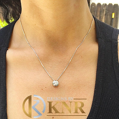 Pre-owned Knr Inc 14k White Gold Round Cut Diamond Bezel Set Solitaire Necklace And Chain 0.50ct