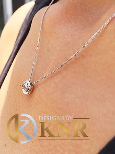 Pre-owned Knr Inc 14k White Gold Round Cut Diamond Bezel Set Solitaire Necklace And Chain 0.50ct