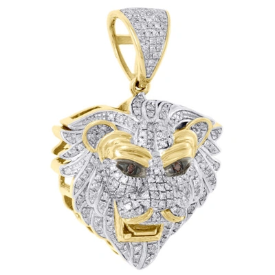 Pre-owned Jfl Diamonds & Timepieces 10k Yellow Gold Real Diamond Lion Face Pendant 1.35" Fancy Pave Charm 1/2 Ct. In White