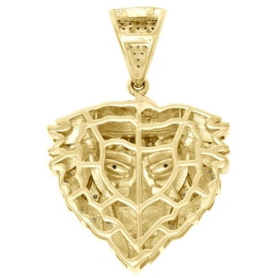 Pre-owned Jfl Diamonds & Timepieces 10k Yellow Gold Real Diamond Lion Face Pendant 1.35" Fancy Pave Charm 1/2 Ct. In White