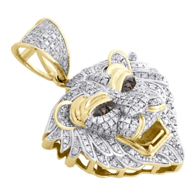 Pre-owned Jfl Diamonds & Timepieces 10k Yellow Gold Real Diamond Lion Face Pendant 1.35" Fancy Pave Charm 1/2 Ct. In White
