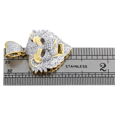 Pre-owned Jfl Diamonds & Timepieces 10k Yellow Gold Real Diamond Lion Face Pendant 1.35" Fancy Pave Charm 1/2 Ct. In White