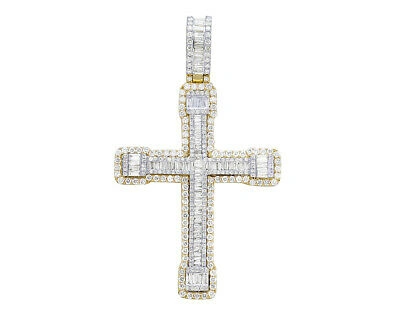 Pre-owned Jewelry Unlimited 10k Gold 3 1/2 Ct Baguette Real Diamond Cross Pendant 2.5" In G-h