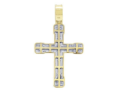 Pre-owned Jewelry Unlimited 10k Gold 3 1/2 Ct Baguette Real Diamond Cross Pendant 2.5" In G-h