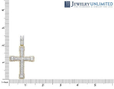 Pre-owned Jewelry Unlimited 10k Gold 3 1/2 Ct Baguette Real Diamond Cross Pendant 2.5" In G-h