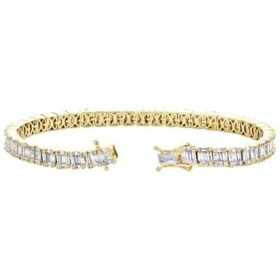 Pre-owned Jfl Diamonds & Timepieces 14k Yellow Gold Round & Baguette Diamond 5mm Statement 7" Tennis Bracelet 4.8 Ct In White