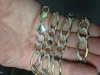 Pre-owned R C I 14k Solid Gold White Pave Figaro Curb Link Men's Chain/necklace 30" 7mm 50grams In No Stone