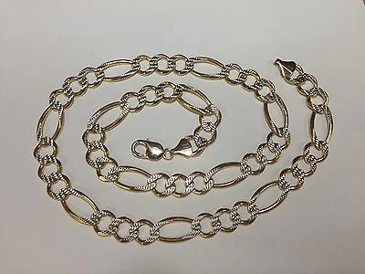 Pre-owned R C I 14k Solid Gold White Pave Figaro Curb Link Men's Chain/necklace 30" 7mm 50grams In No Stone