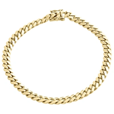 Pre-owned Jfl Diamonds & Timepieces Mens Real 10k Yellow Gold 6mm Solid Miami Cuban Link Fancy Bracelet Box Clasp 9"
