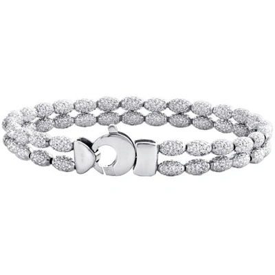 Pre-owned Jfl Diamonds & Timepieces 14k White Gold 8mm Diamond Cut Textured Rice Moon Cut Statement Bead 8" Bracelet