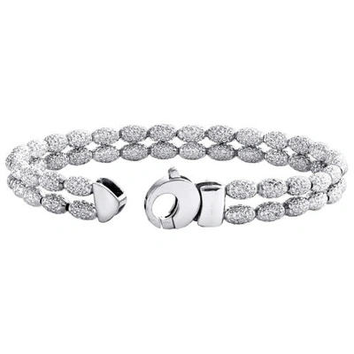 Pre-owned Jfl Diamonds & Timepieces 14k White Gold 8mm Diamond Cut Textured Rice Moon Cut Statement Bead 8" Bracelet