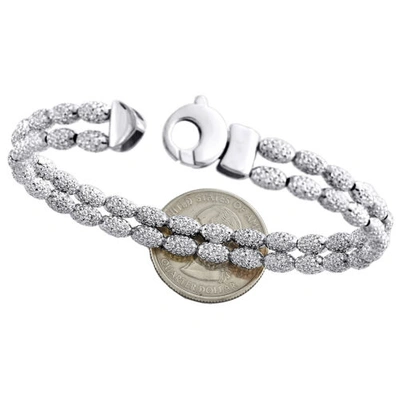 Pre-owned Jfl Diamonds & Timepieces 14k White Gold 8mm Diamond Cut Textured Rice Moon Cut Statement Bead 8" Bracelet