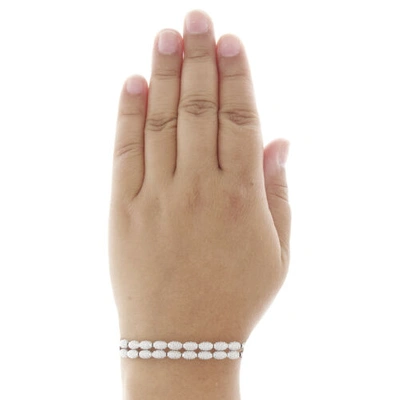 Pre-owned Jfl Diamonds & Timepieces 14k White Gold 8mm Diamond Cut Textured Rice Moon Cut Statement Bead 8" Bracelet