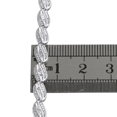 Pre-owned Jfl Diamonds & Timepieces 10k White Gold Baguette & Round Diamond 5.25mm Oval Frame 7" Link Bracelet 1 Ct.