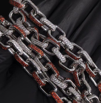 Pre-owned Online0369 Men's 12mm X 20 Inch Cuban Link Necklace 12ct Garnet Cubic Zirconia Silver In Red