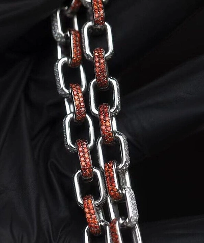 Pre-owned Online0369 Men's 12mm X 20 Inch Cuban Link Necklace 12ct Garnet Cubic Zirconia Silver In Red