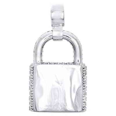 Pre-owned Jfl Diamonds & Timepieces 10k White Gold Round Dimaond Padlock Statement Pendant 1.30" Pave Charm 2.35 Ct.