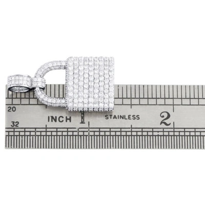Pre-owned Jfl Diamonds & Timepieces 10k White Gold Round Dimaond Padlock Statement Pendant 1.30" Pave Charm 2.35 Ct.