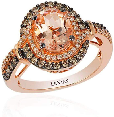 Pre-owned Le Vian Levian Ring Peach Morganite Chocolate Vanilla Diamonds 1.81ct 14k Rose Gold In Pink