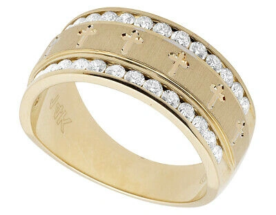 Pre-owned Jewelry Unlimited Men's 14k Yellow Gold Genuine Vs2 Diamond Channel Cross Band Ring 1.0ct 10mm
