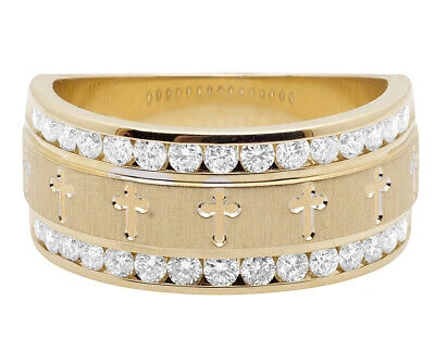 Pre-owned Jewelry Unlimited Men's 14k Yellow Gold Genuine Vs2 Diamond Channel Cross Band Ring 1.0ct 10mm