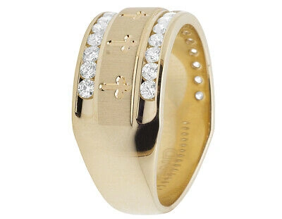 Pre-owned Jewelry Unlimited Men's 14k Yellow Gold Genuine Vs2 Diamond Channel Cross Band Ring 1.0ct 10mm