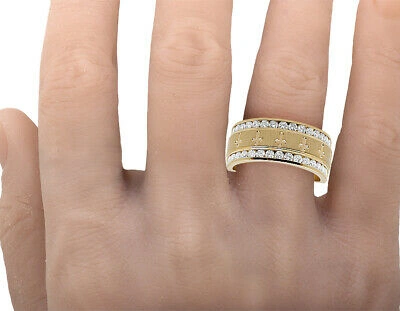 Pre-owned Jewelry Unlimited Men's 14k Yellow Gold Genuine Vs2 Diamond Channel Cross Band Ring 1.0ct 10mm