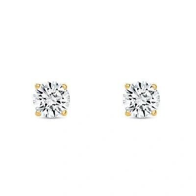 Pre-owned Shine Brite With A Diamond 1.25 Ct Round Labcreated Grown Diamond Earrings 18k Yellow Gold F/vs Basketscrew