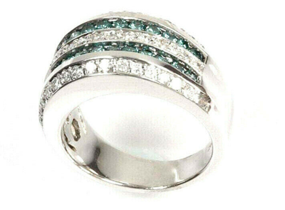 Pre-owned Jewelry By Arsa 1.8 Ctw Natural Blue & White Diamond Solid 14k White Gold Wide Band Ring 11 Mm