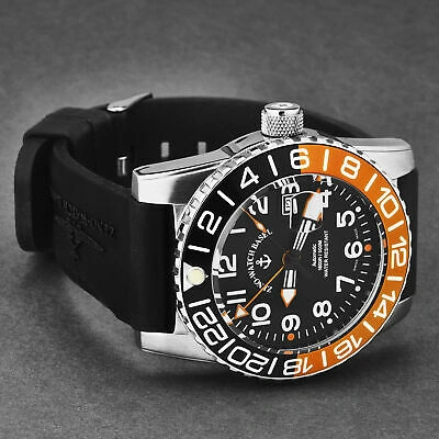 Pre-owned Zeno Men's Airplane Diver Gmt Black Dial Black Strap Automatic 6349gmt-12-a15