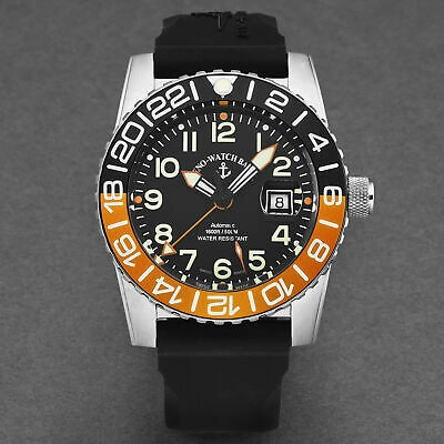 Pre-owned Zeno Men's Airplane Diver Gmt Black Dial Black Strap Automatic 6349gmt-12-a15