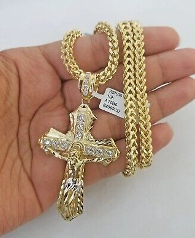 Pre-owned Gold & Diamond Jewelers 10k Gold Franco Chain & 10kt Cross Charm Pendant And Necklace 26" 4-5mm Set Real In Yellow