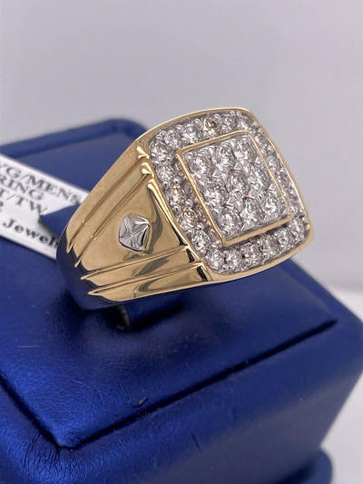 Pre-owned Handmade 10k Yellow Gold 1.75 Ct Diamond Men's Ring, 11.5g, Size 10, S15311